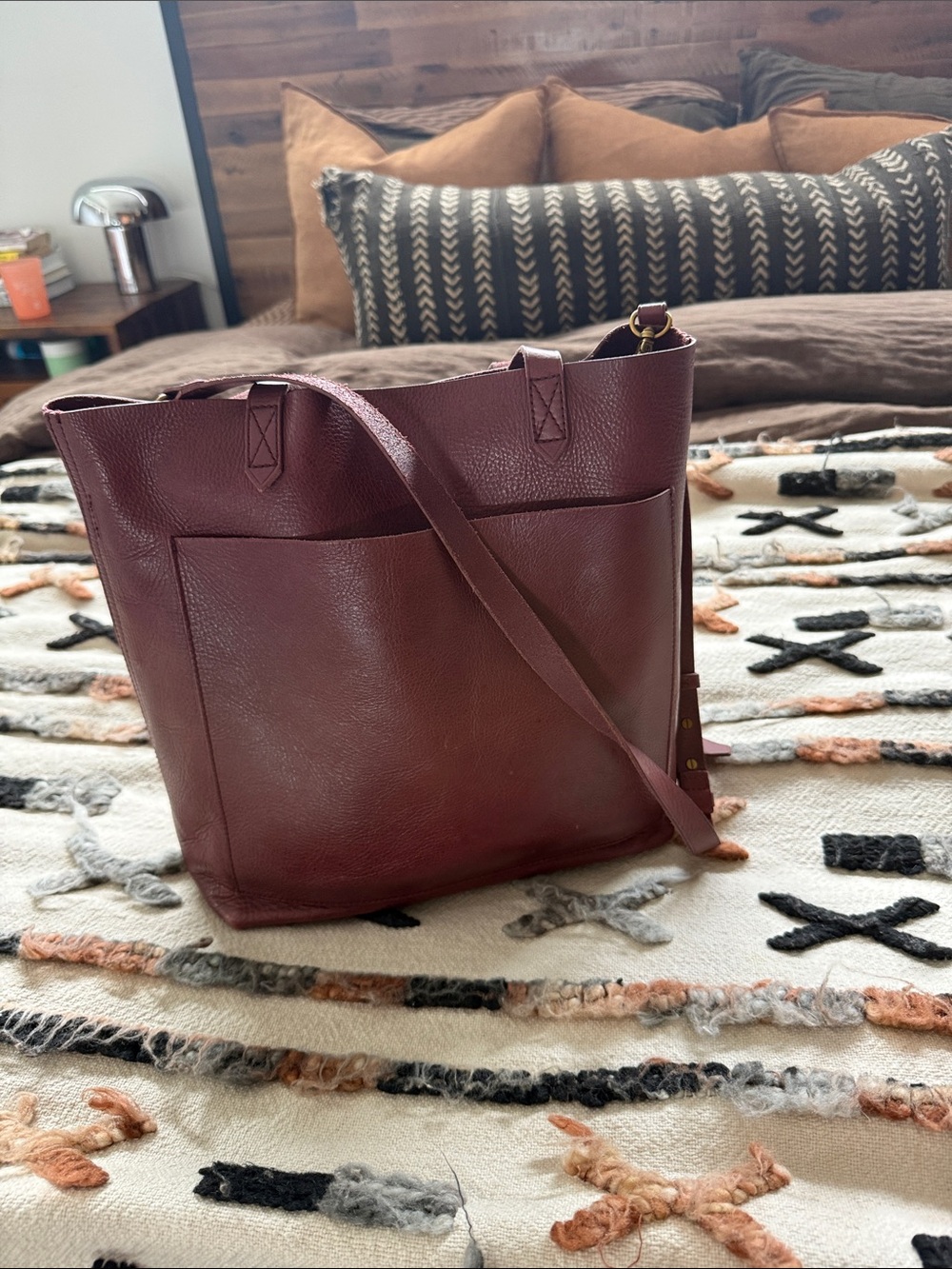 Madewell Leather Tote Bag in Burgundy - Women Bags